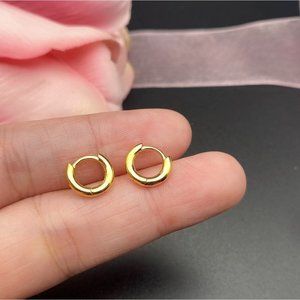 Plain silver small hoop earrings-Gold 9mm SH001
